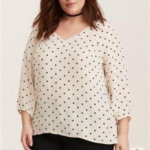 Torrid Ivory Polka Dot Georgette Long Bubble Sleeve Contemporary Blouse